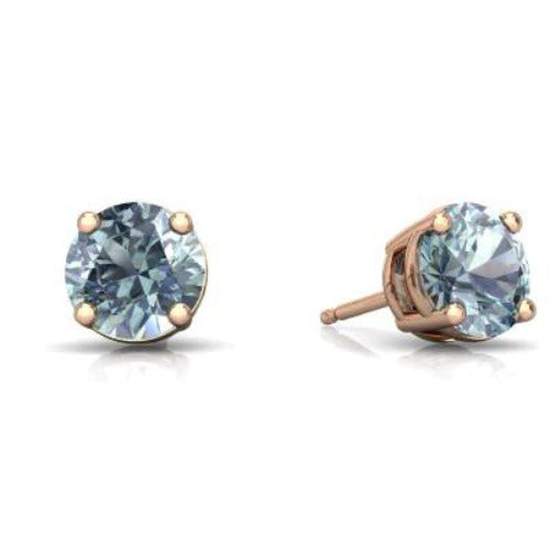 24k Rose Gold Plated 2 Cttw Aquamarine Round Stud Earrings Image 1
