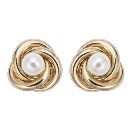 18K Yellow Gold Plated White Freshwater Pearl Round 1/2 CT Stud Earrings Image 1