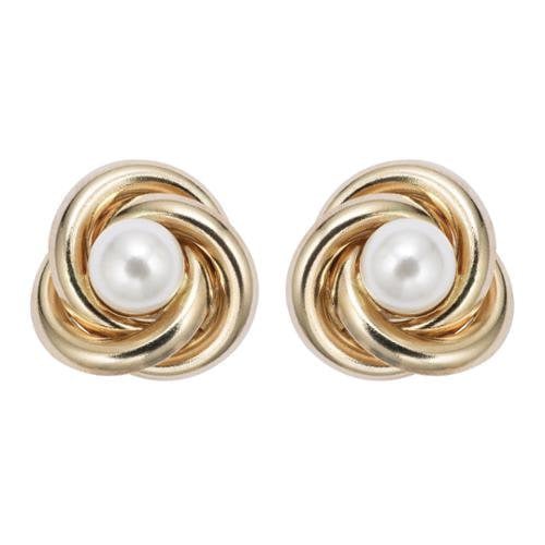 18K Yellow Gold Plated White Freshwater Pearl Round 4 CT Stud Earrings Image 1