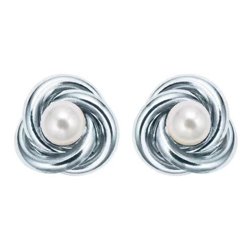 18K White Gold Plated White Freshwater Pearl Round 1/2 CT Stud Earrings Image 1