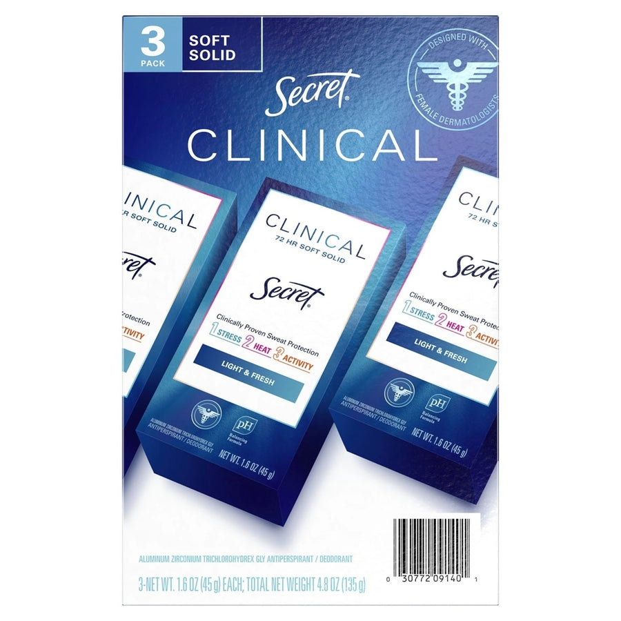 Secret Clinical Soft Solid Antiperspirant and Deodorant Light and Fresh (1.6oz-3ct) Image 1