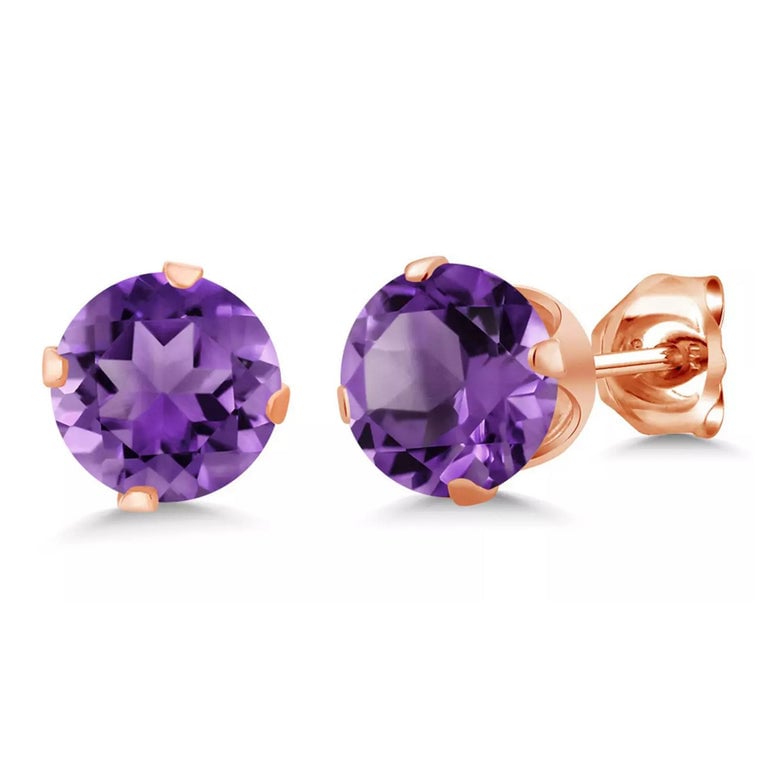 10k Rose Gold Plated 1/2 Carat Round Created Purple Amethyst Stud Earrings Image 1