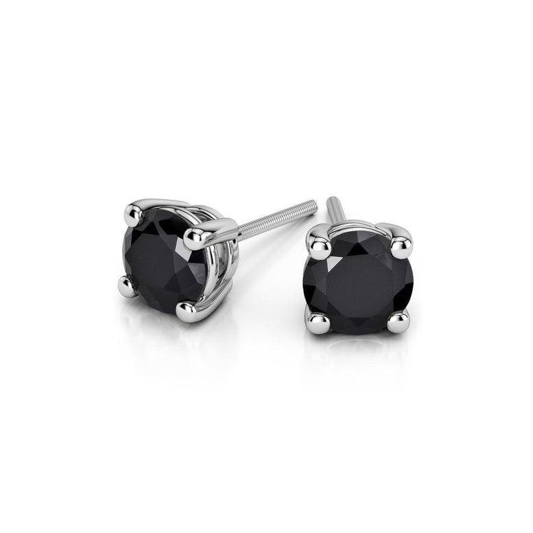 10k White Gold Plated 2 Carat Round Created Black Sapphire Stud Earrings Image 1