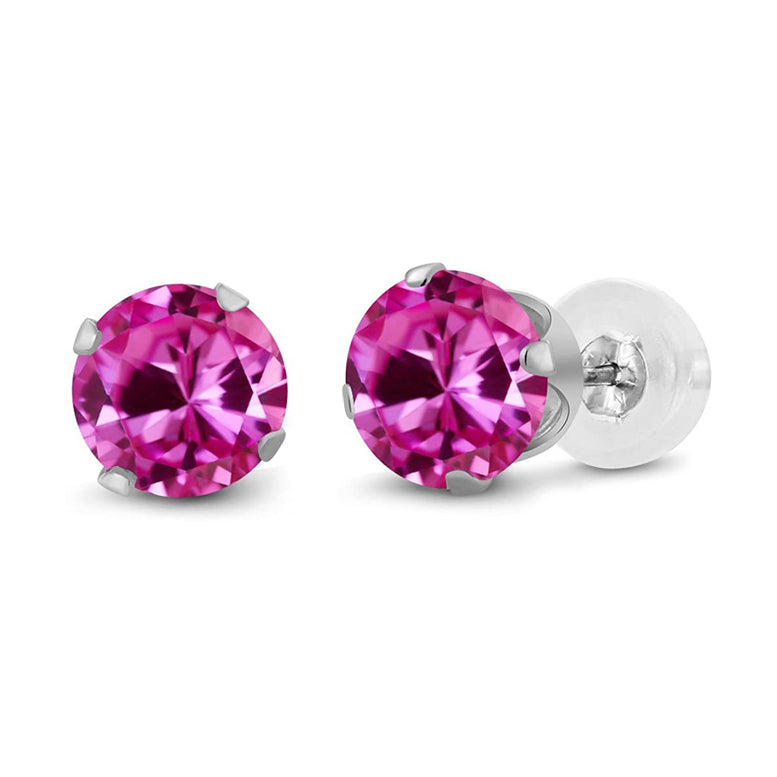 10k White Gold Plated 1 Carat Round Created Pink Sapphire Stud Earring ...
