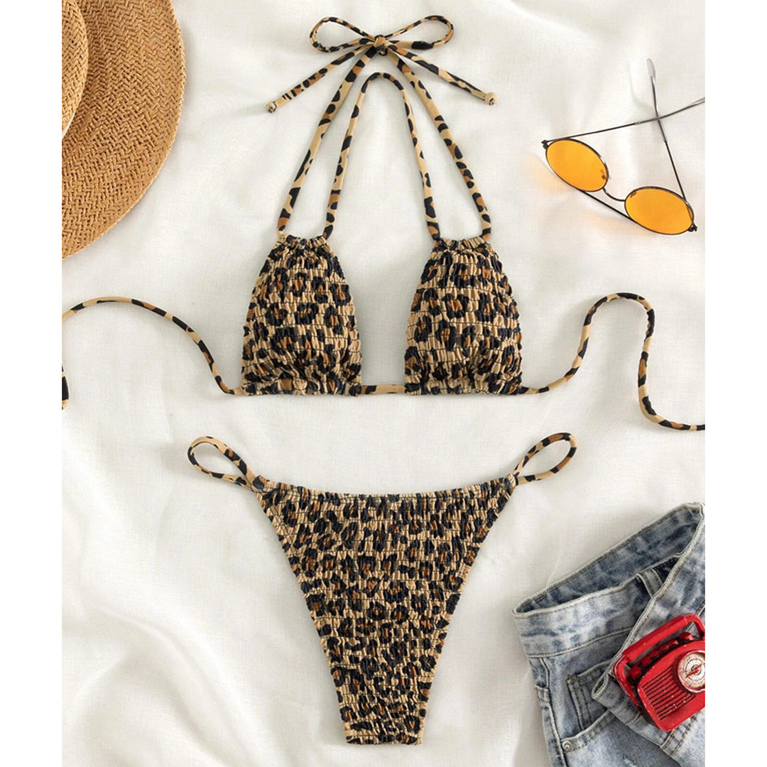 Leopard Halter Triangle Bikini Swimsuit Image 3