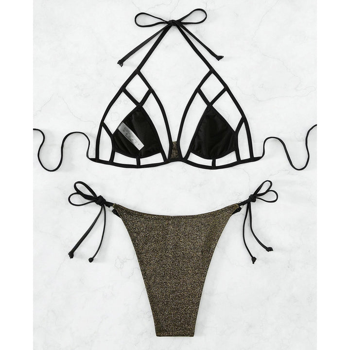Glitter Contrast Binding Tie Side Bikini Swimsuit Image 4