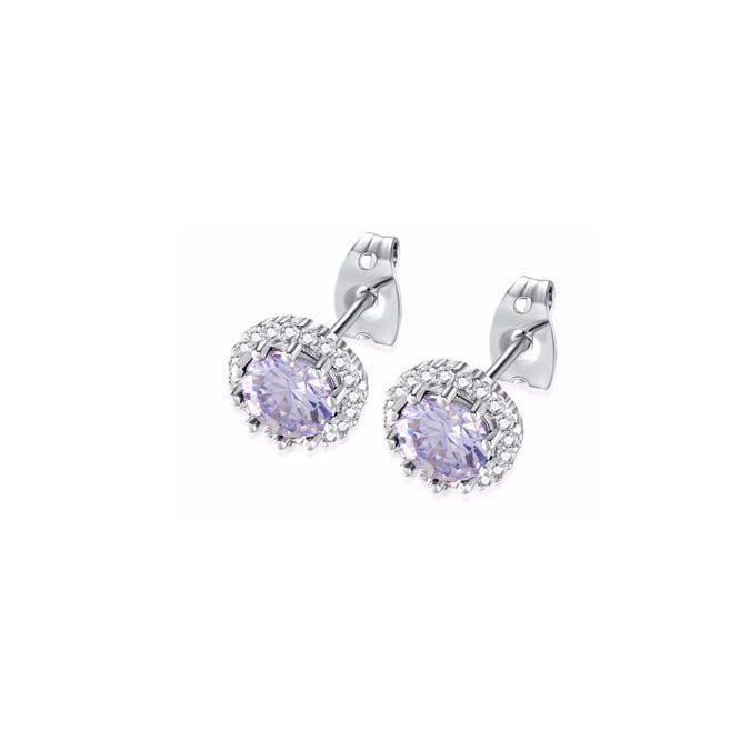10k White Gold Plated 1/2 Ct Created Halo Round Tanzanite Stud Earrings Image 1