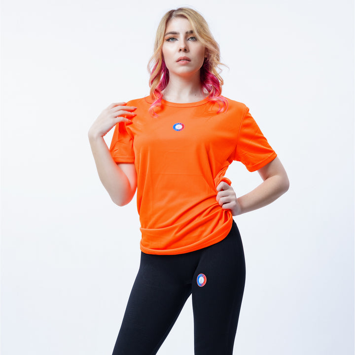 Paris Brand Sports Orange Dry Fit T-Shirt Womens Mesh Breathable Fitness Clothes Running Round Neck Slim Fit Short Image 3