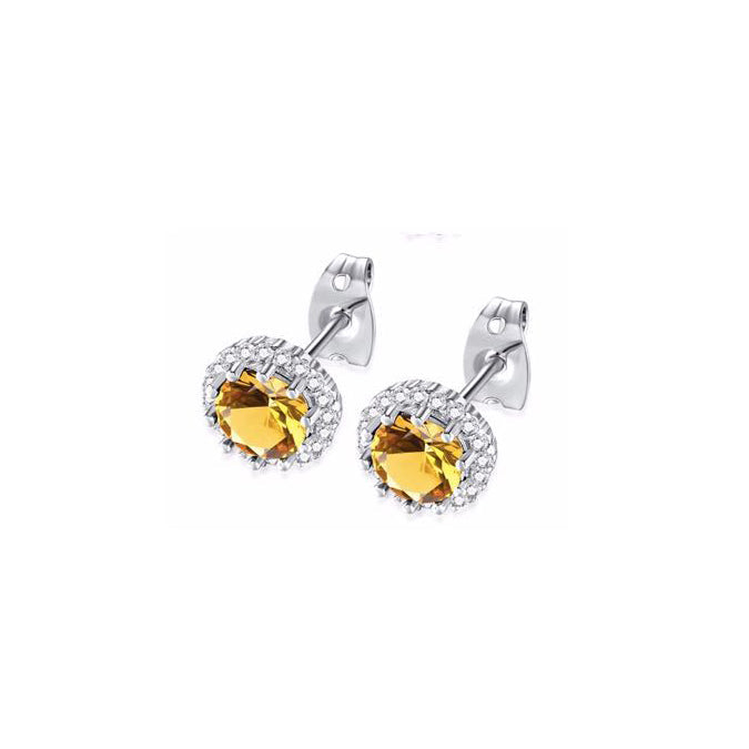 10k White Gold Plated 2 Ct Created Halo Round Citrine Stud Earrings Image 1