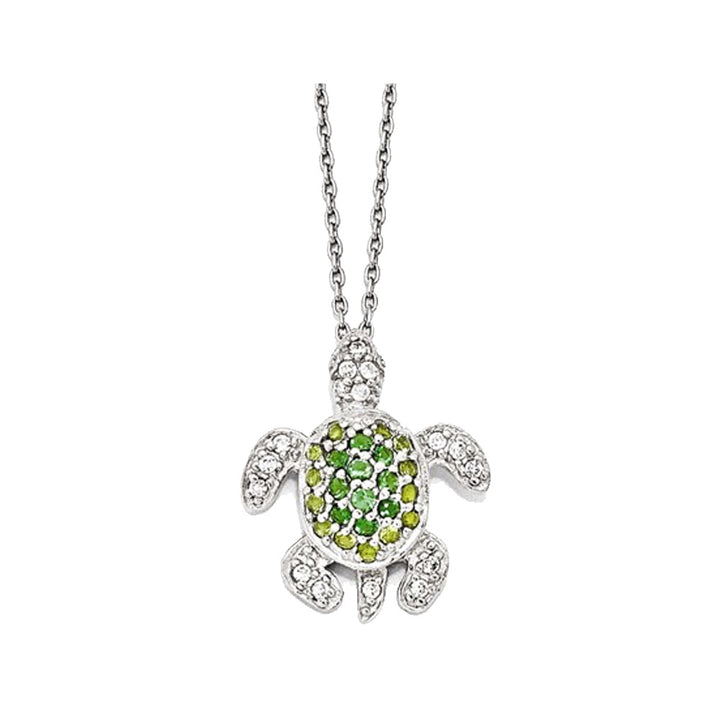 Synthetic Cubic Zirconia (CZ) Turtle Pendant Necklace in Sterling Silver with Chain Image 2