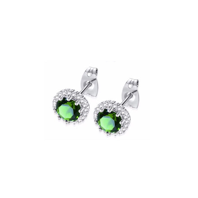 10k White Gold Plated 3 Ct Created Halo Round Emerald Stud Earrings Image 1
