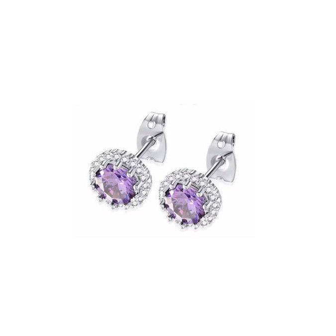 10k White Gold Plated 1 Ct Created Halo Round Amethyst Stud Earrings Image 1