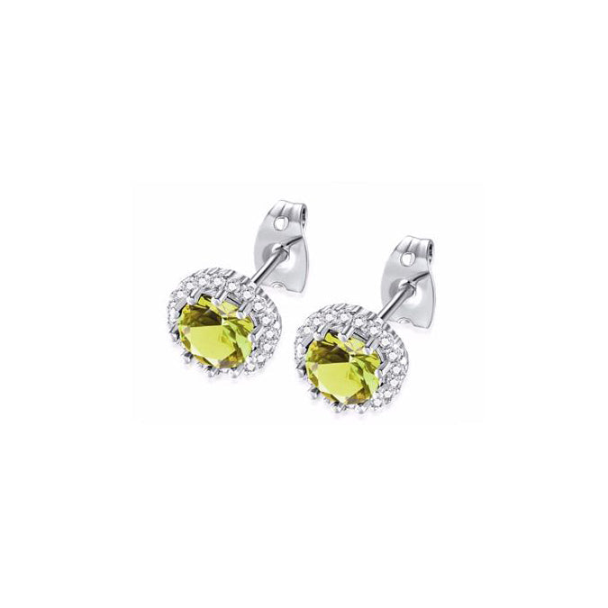14k White Gold Plated 1/2 Ct Created Halo Round Yellow Sapphire Stud Earrings Image 1