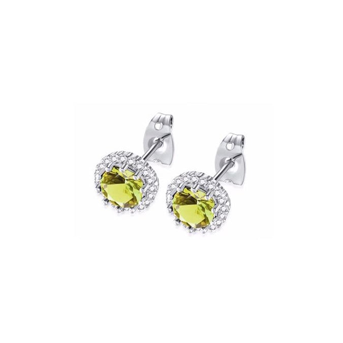 14k White Gold Plated 1 Ct Created Halo Round Yellow Sapphire Stud Earrings Image 1