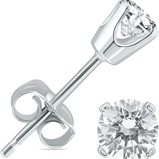 14k White Gold 1/4 Carat Round 4 Prong Solitaire Created Diamond Stud Earrings 4mm Image 1