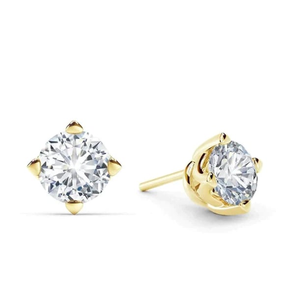 14k Yellow Gold 1/4 Carat Round 4 Prong Solitaire Created Diamond Stud Earrings 4mm Image 1