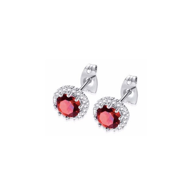 14k White Gold Plated 1/2 Ct Created Halo Round Garnet Stud Earrings Image 1