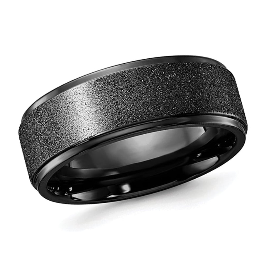 Mens Titanium Black Polished Laser-cut Band Ring (8mm) Image 1