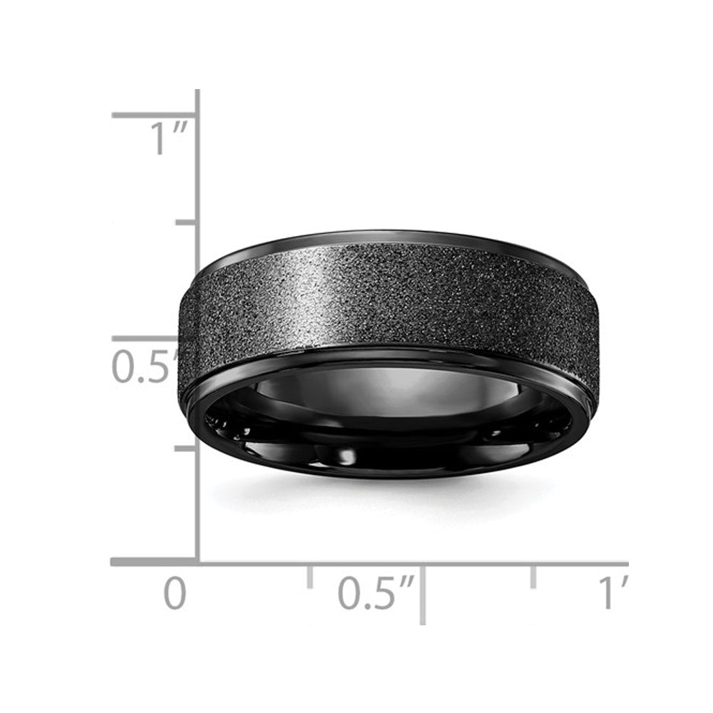 Mens Titanium Black Polished Laser-cut Band Ring (8mm) Image 3