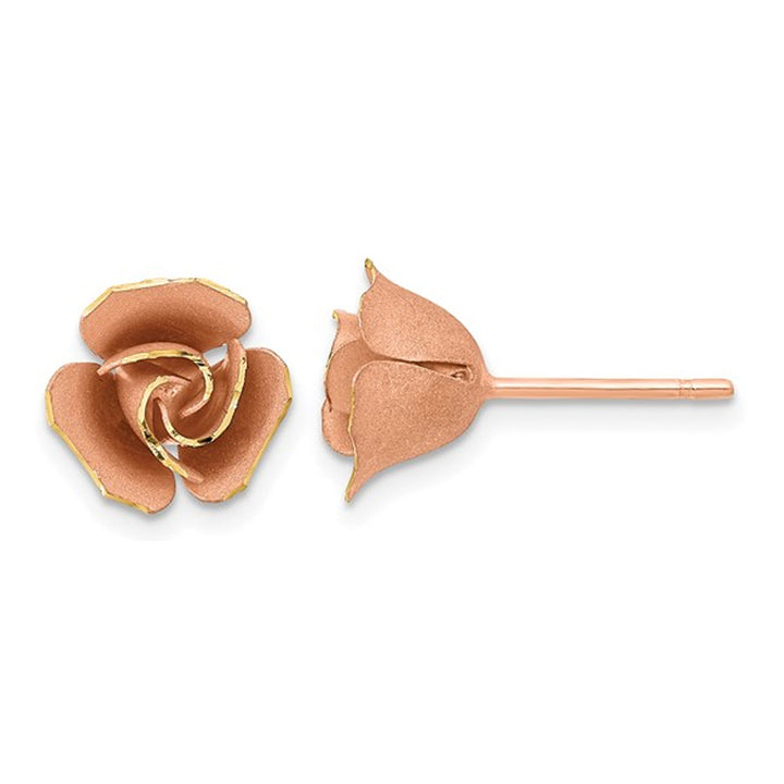 14K Rose Pink Gold Rose Flower Post Earrings Button Image 1