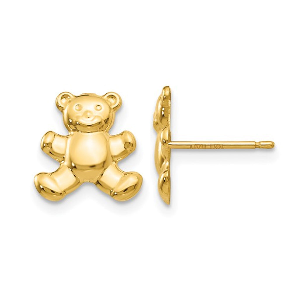 Small 14K Yellow Gold Teddy Bear Charm Post Earrings Image 1