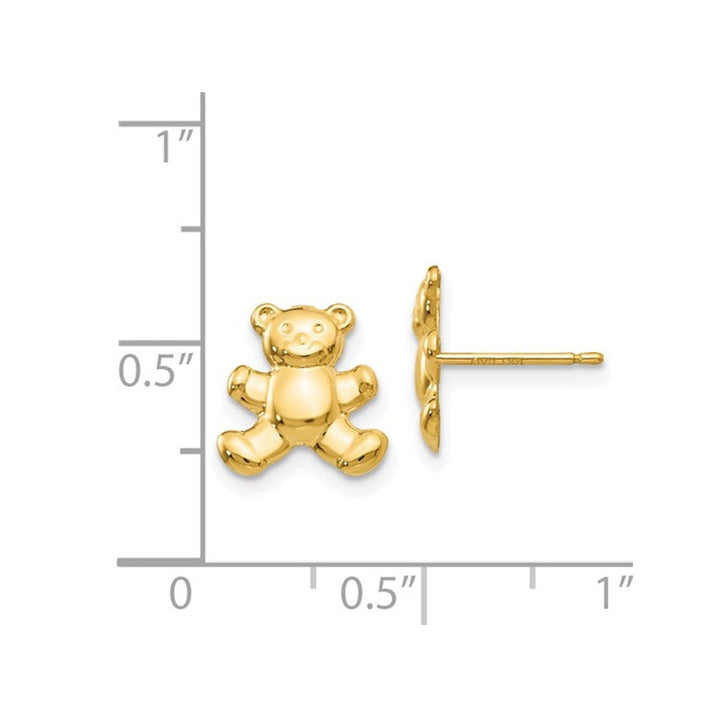 Small 14K Yellow Gold Teddy Bear Charm Post Earrings Image 2