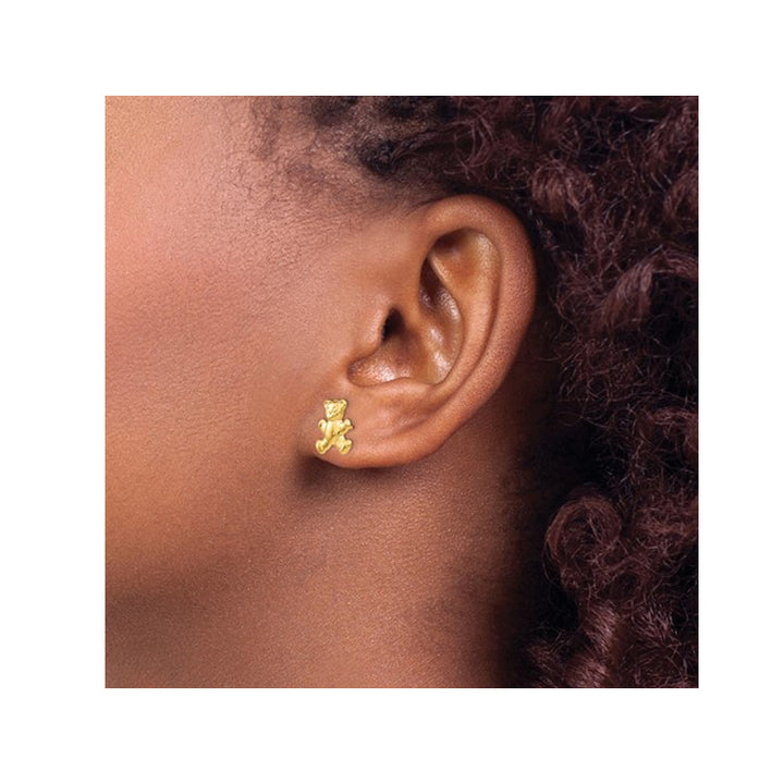 Small 14K Yellow Gold Teddy Bear Charm Post Earrings Image 3
