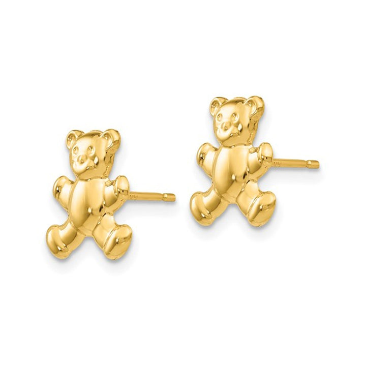 Small 14K Yellow Gold Teddy Bear Charm Post Earrings Image 4