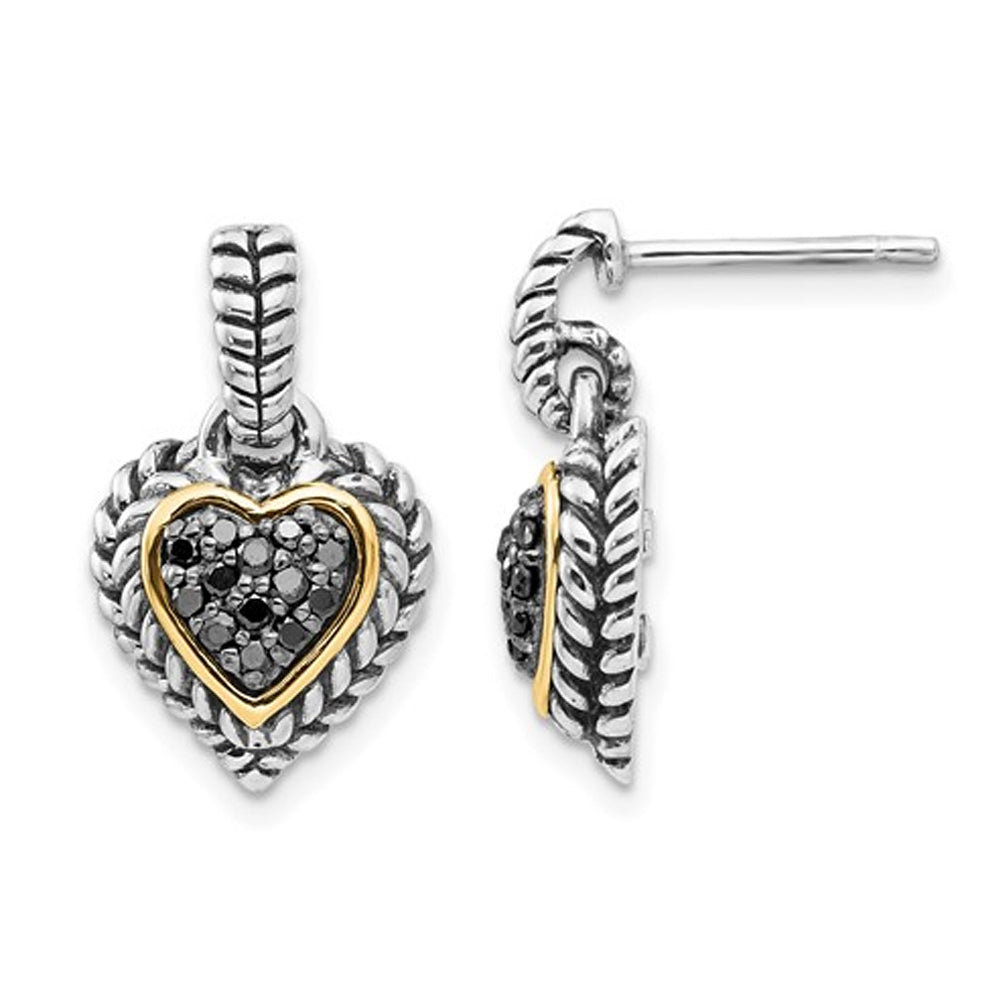 1/4 Carat (ctw) Black Diamond Heart Dangle Earrings in Sterling Silver Image 1
