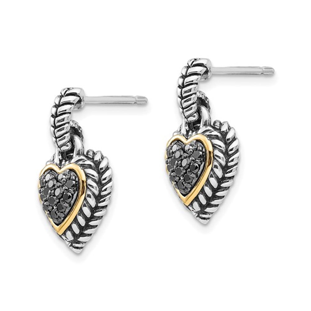 1/4 Carat (ctw) Black Diamond Heart Dangle Earrings in Sterling Silver Image 4