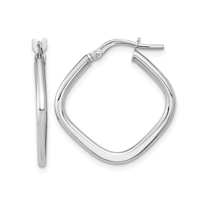 14K White Gold Polished Square Hoop Earrings Image 1