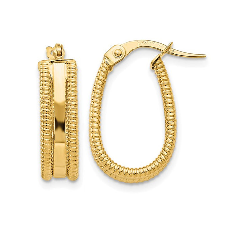 14K Yellow Gold Polished Oval Hoop Earrings Image 1