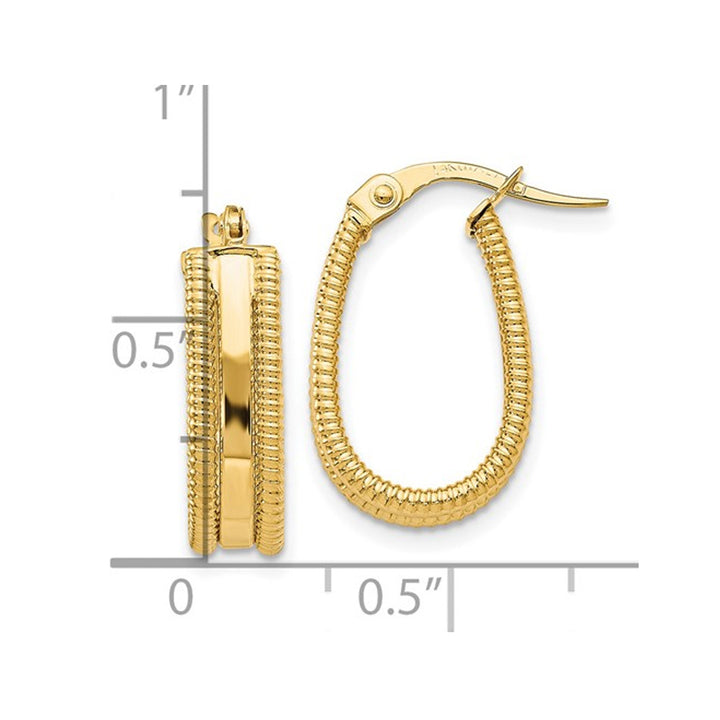 14K Yellow Gold Polished Oval Hoop Earrings Image 2