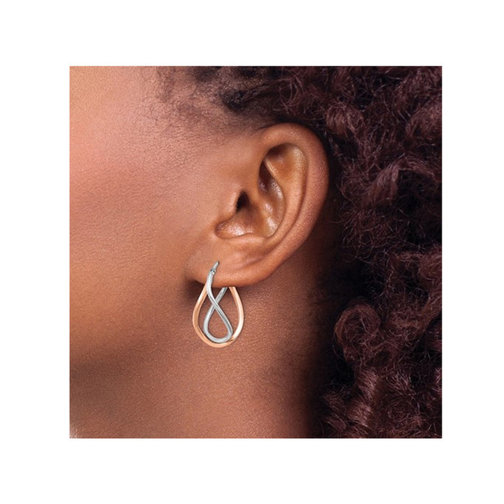 14K White and Rose Gold Twist Swirl Hoop Earrings Image 3