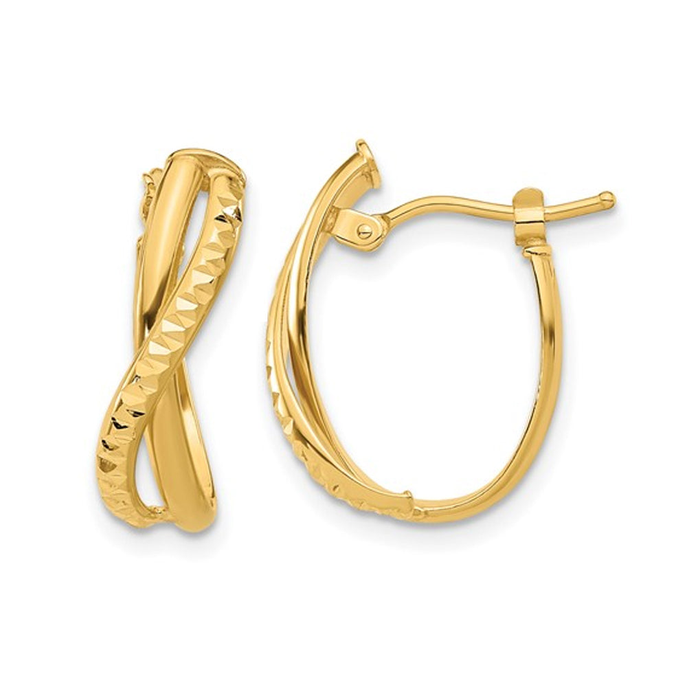 14K Yellow Gold Polished Diamond-cut Twist Hoop Earrings Image 1