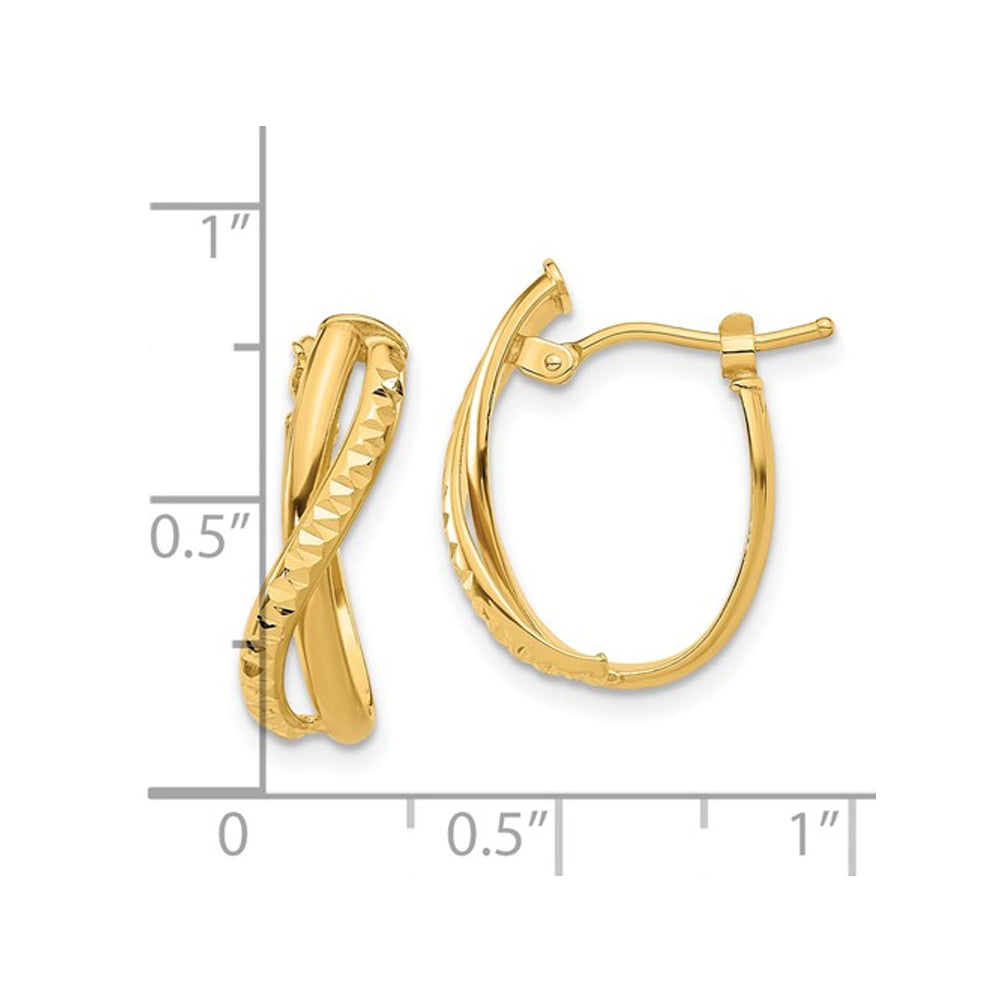 14K Yellow Gold Polished Diamond-cut Twist Hoop Earrings Image 3