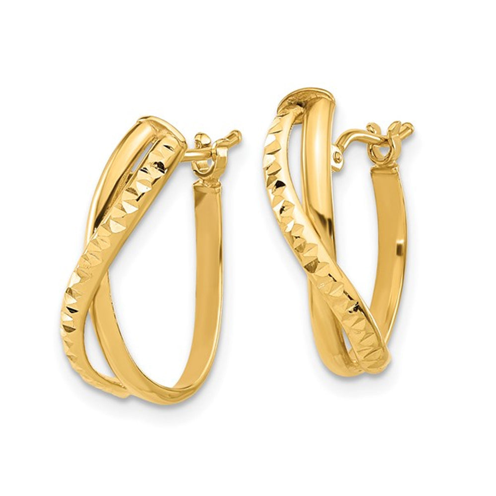 14K Yellow Gold Polished Diamond-cut Twist Hoop Earrings Image 4