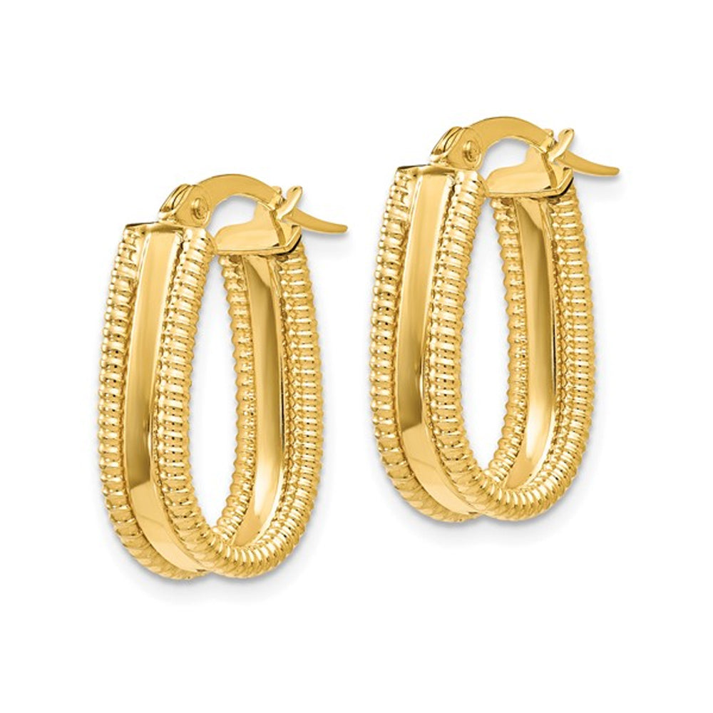 14K Yellow Gold Polished Oval Hoop Earrings Image 4