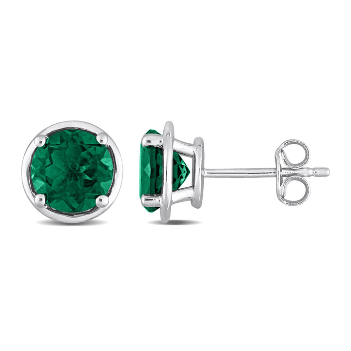 2.30 Carat (ctw) Lab-Created Emerald Solitaire Stud Earrings in Sterling Silver (7mm) Image 1