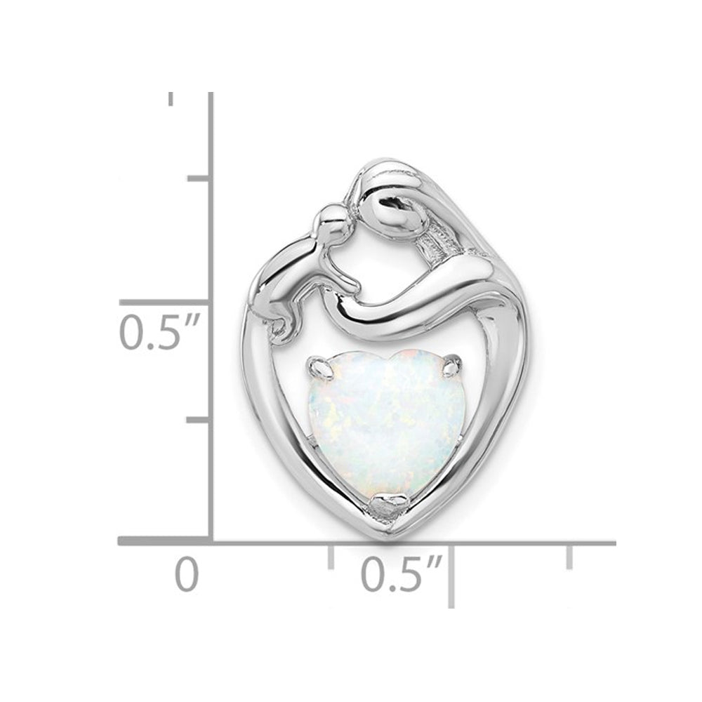 Sterling Silver Mother and Child Pendant Necklace with Lab-Created Opal and Chain Image 3
