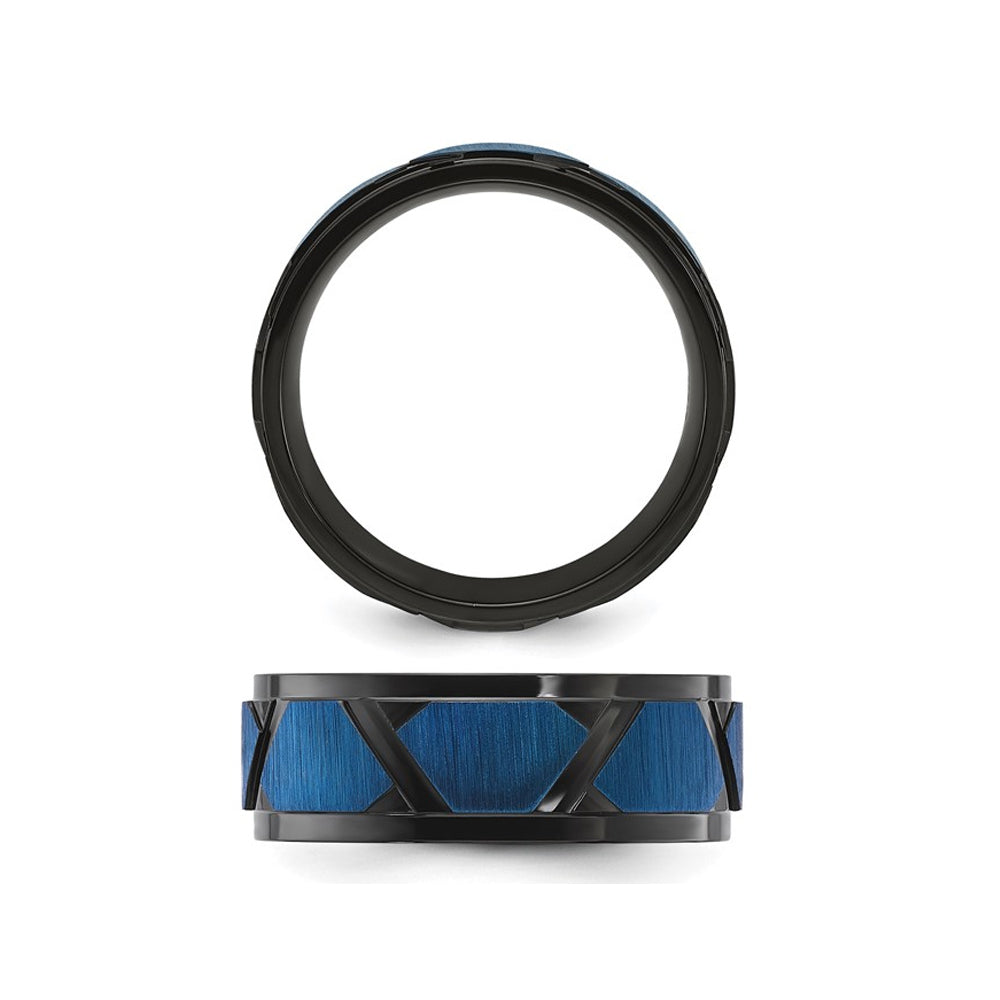 Mens Titanium Polished and Brushed Blue Plating Band Ring (8mm) Image 4