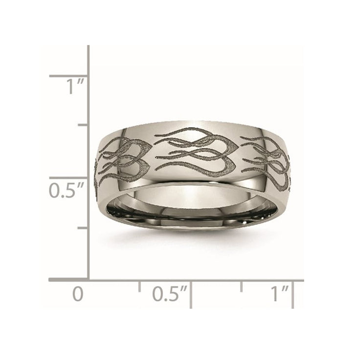 Mens Titanium Polished Flame Band Ring (8mm) Image 4