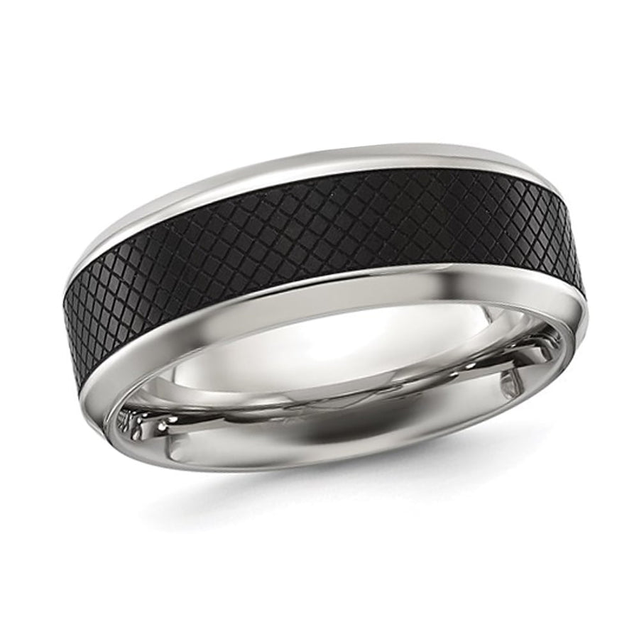 Mens Titanium Textured Black Plated Band Ring (8mm) Image 1