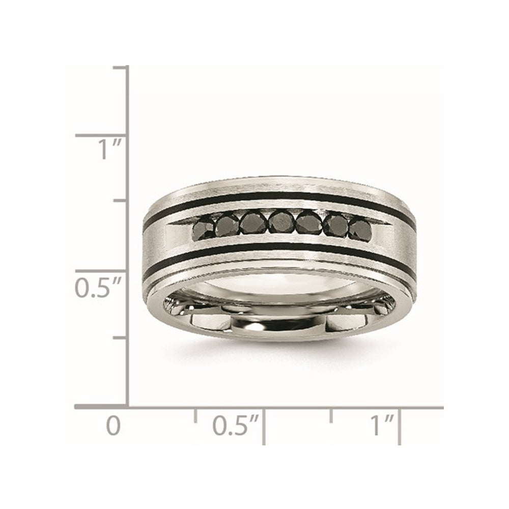 Mens 1/2 Carat (ctw) Black Diamond Stainless Steel Brushed Band Ring (9mm) Image 2