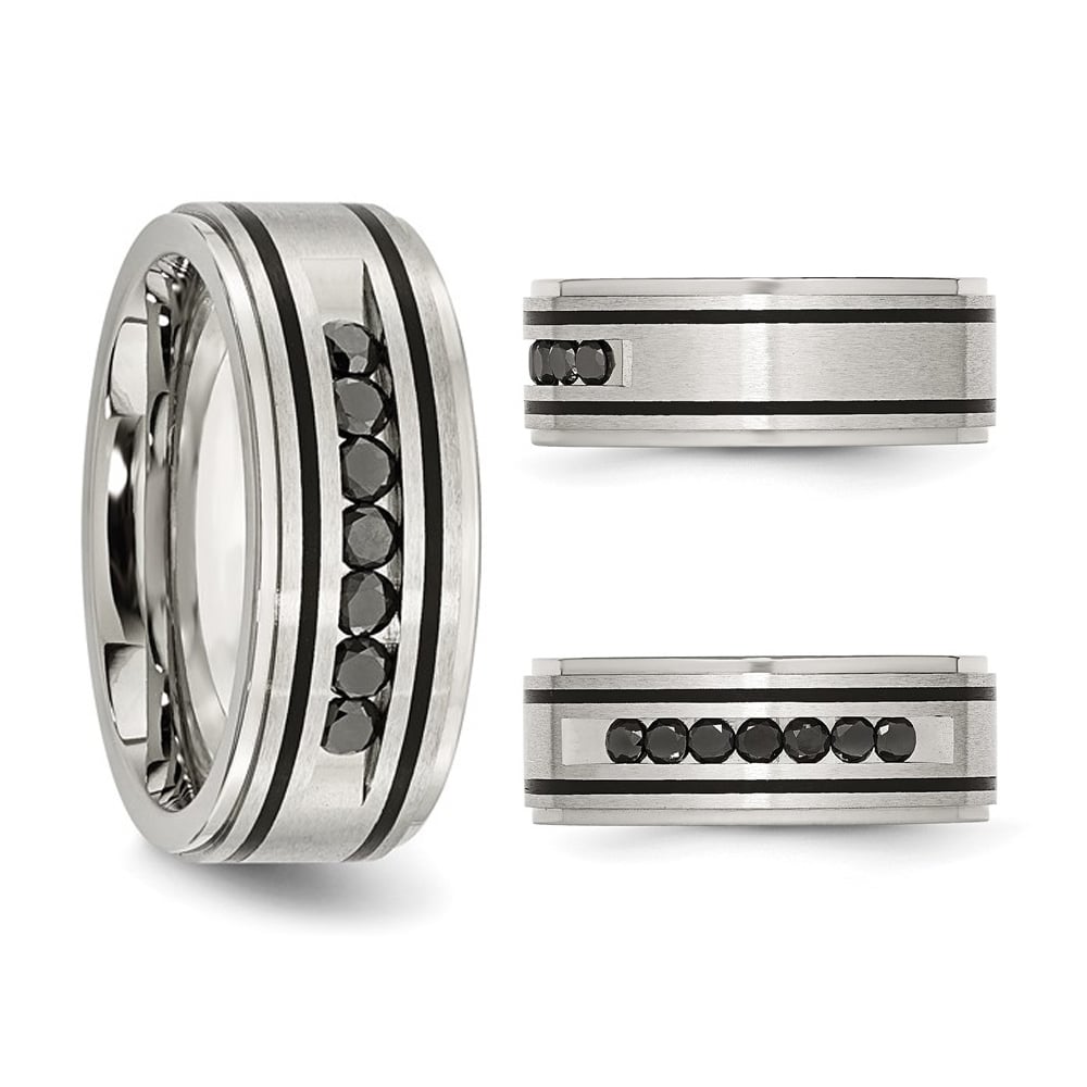 Mens 1/2 Carat (ctw) Black Diamond Stainless Steel Brushed Band Ring (9mm) Image 3