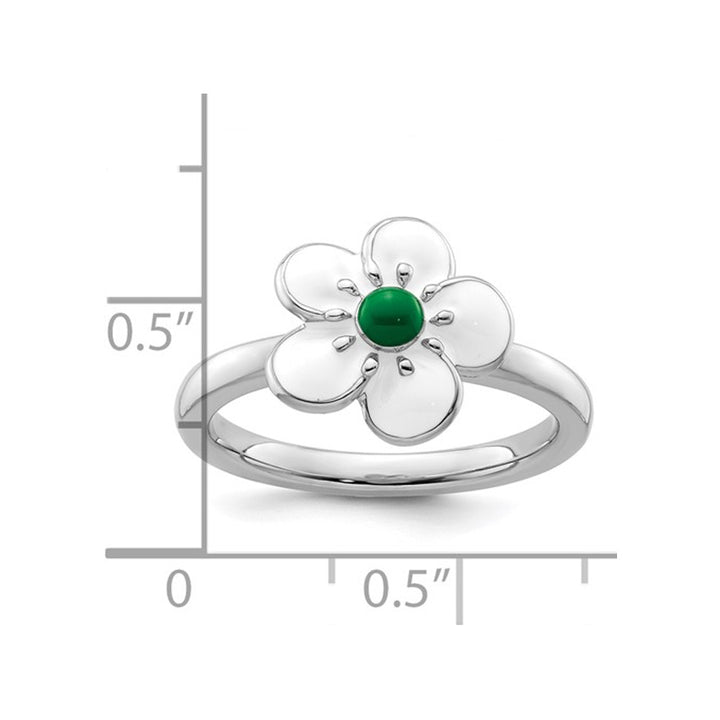 Sterling Silver Hawthorn Flower Ring with White and Green Enamel Image 3
