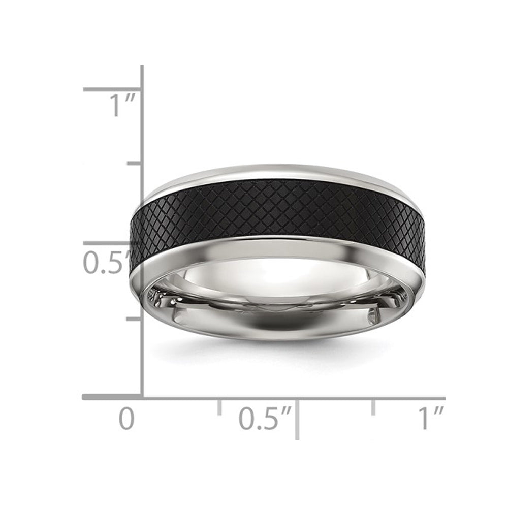 Mens Titanium Textured Black Plated Band Ring (8mm) Image 3
