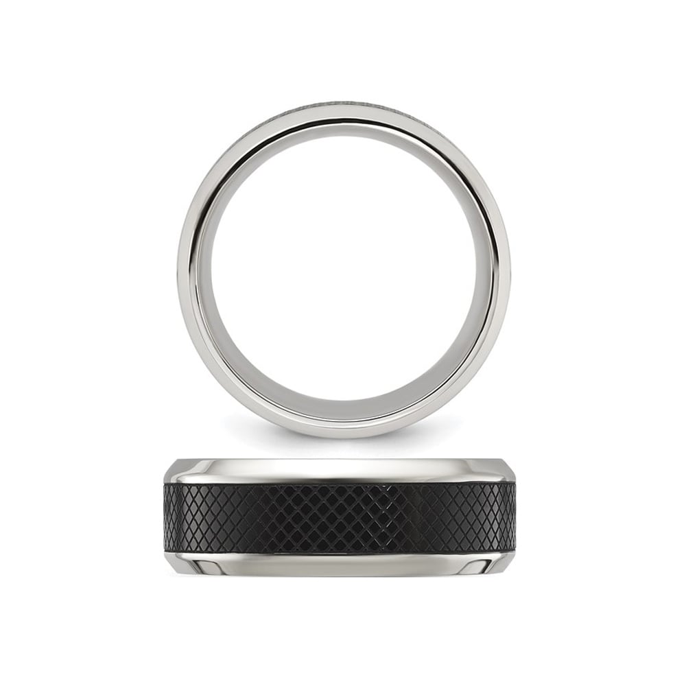 Mens Titanium Textured Black Plated Band Ring (8mm) Image 4