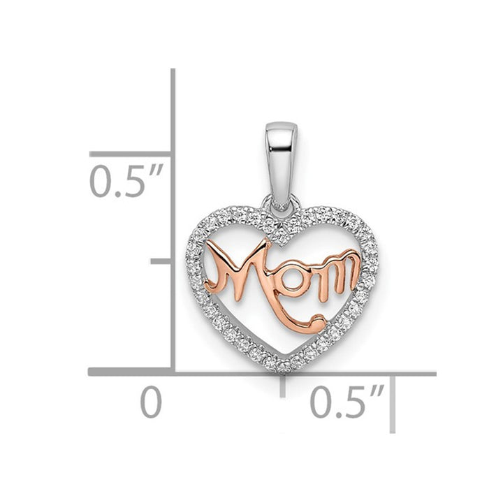14K White and Pink Gold MOM Heart Pendant Necklace With Chain and Diamonds Image 3