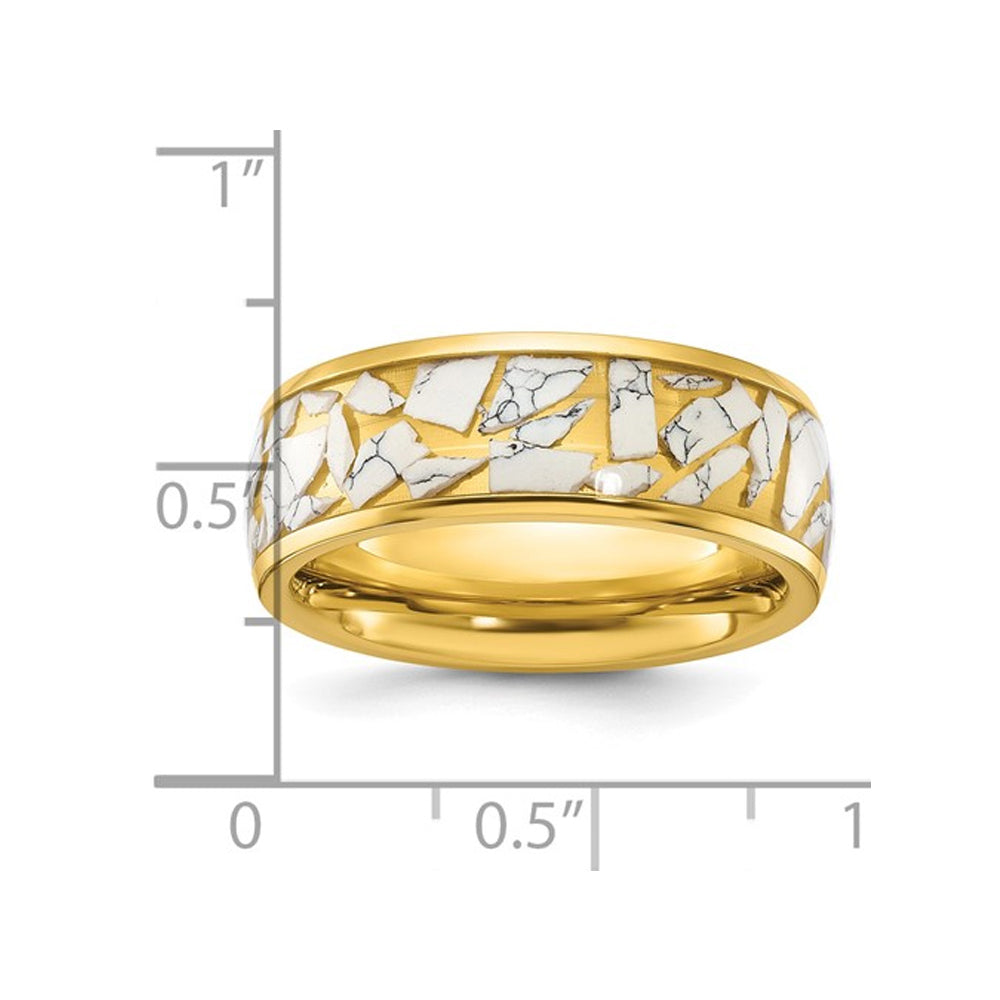 Mens Stainless Steel Yellow Plated Ceramic Fragments Inlay Band Ring (8mm) Image 3
